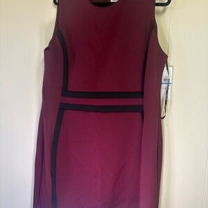 Calvin Klein Collection Burgundy Midi Dress with Black Trim